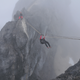 O’Brien on the Tyrolean traverse on route to Carstensz Pyramid summit.